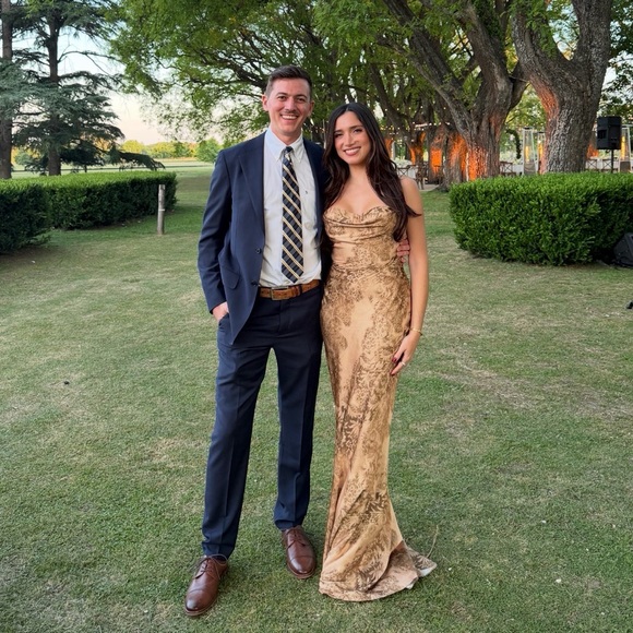 House of CB Nalani Gold Flattering Satin Gown - Picture 7 of 8